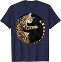 Yin Yang Cats Tabby Black Cat Balance Harmony Graphic T-Shirt - Navy Blue