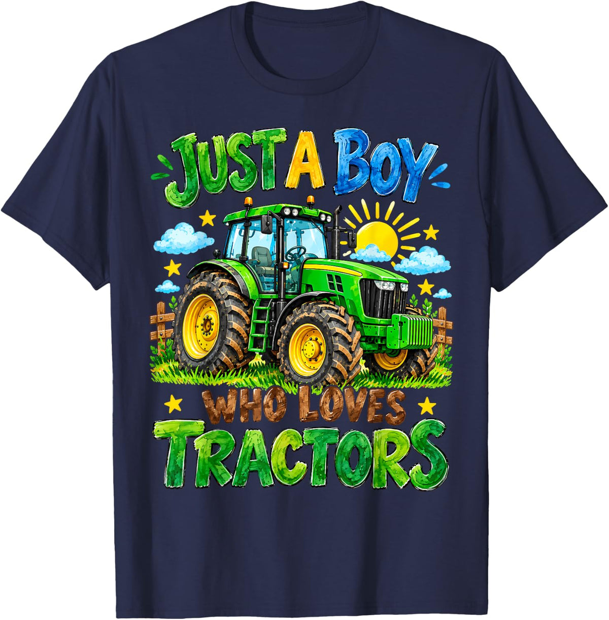 Just A Boy Who Loves Tractors Boys Farming Lover Kid Tractor T-Shirt - Navy Blue