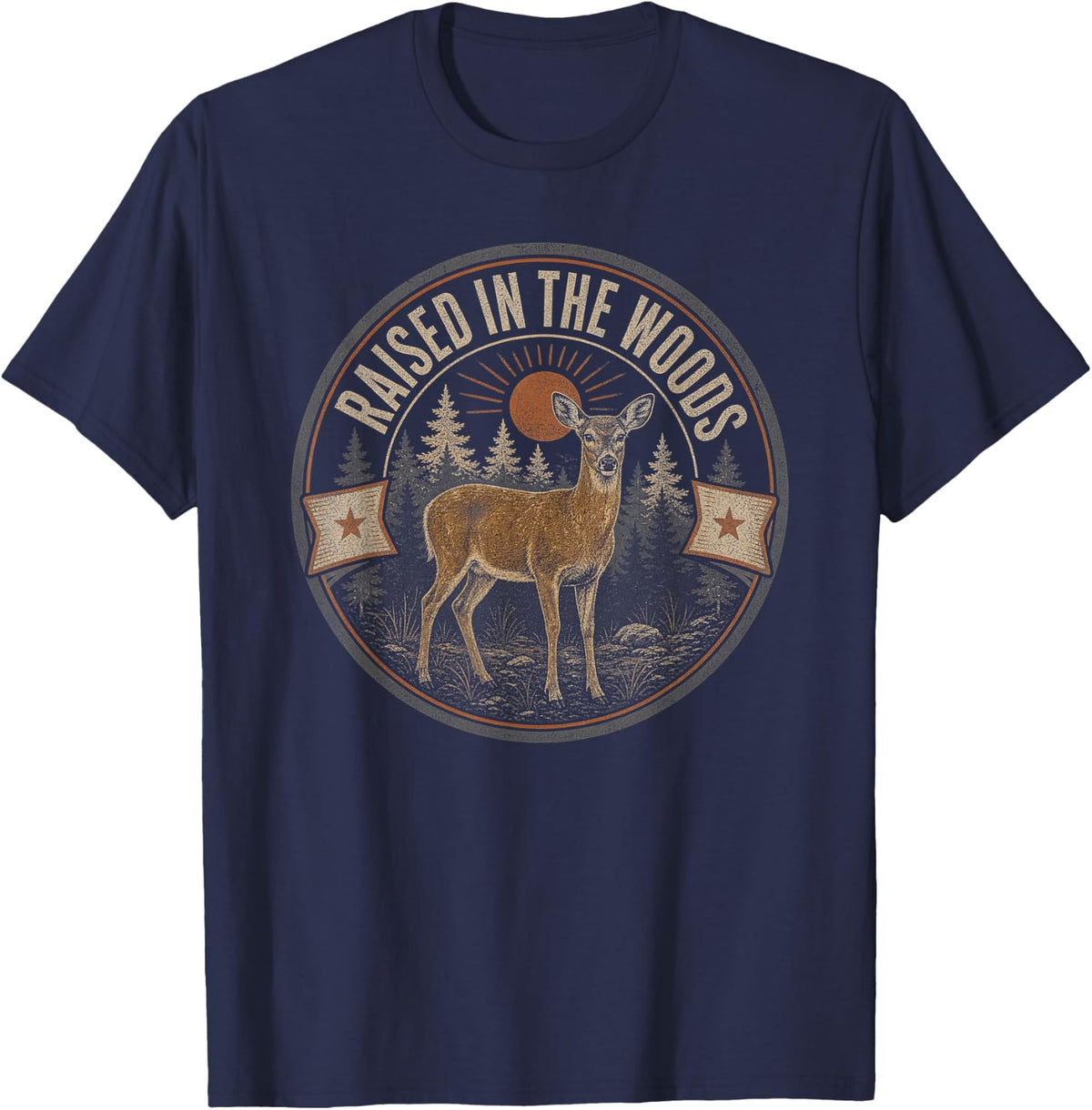 Hunting Girl Whitetail Doe Woods T-Shirt - Navy Blue