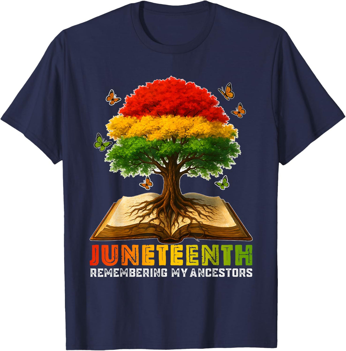 Juneteenth Women Remembering My Ancestors Book Tree T-Shirt - Navy Blue