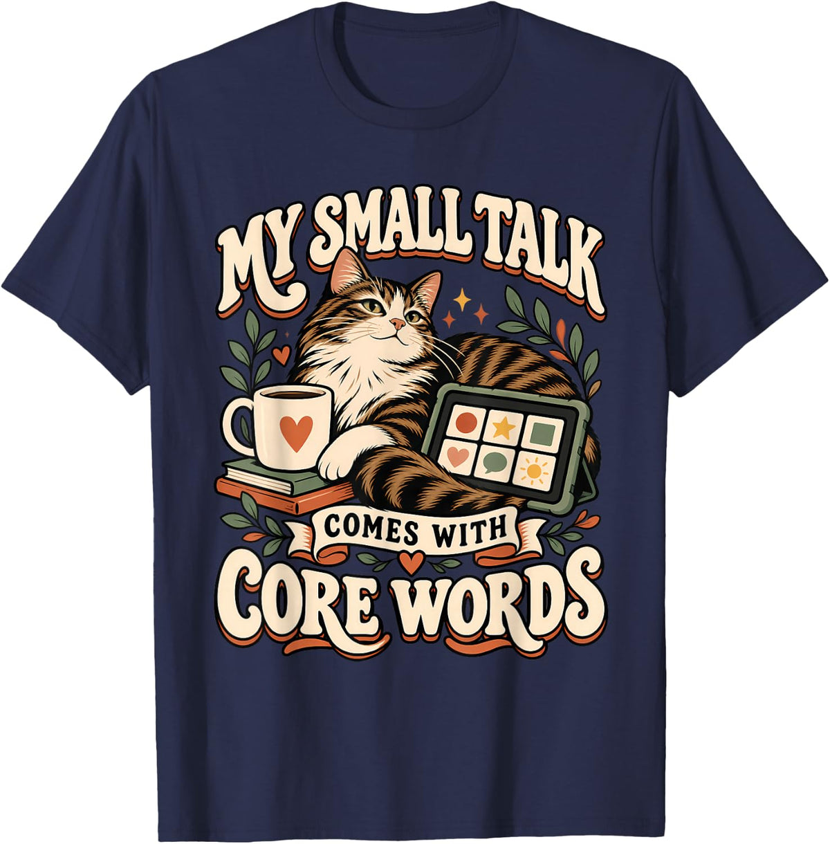 SLP Augmentative and Alternative Communication Cat T-Shirt - Navy Blue