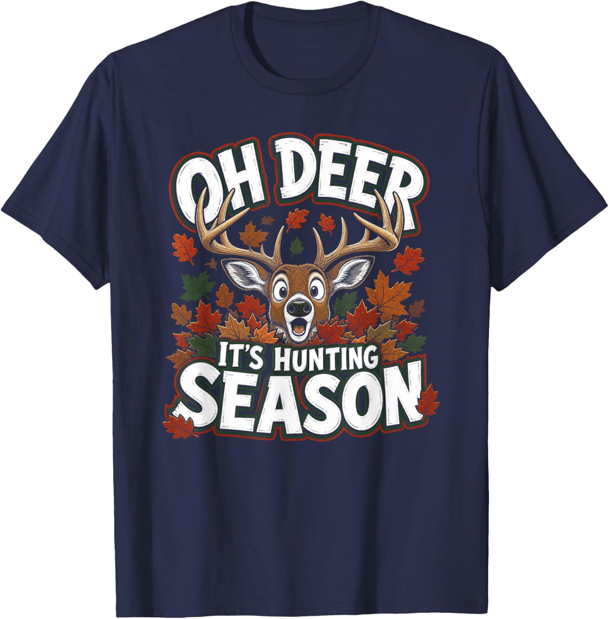 Hunting Season Autumn Whitetail Buck T-Shirt - Navy Blue
