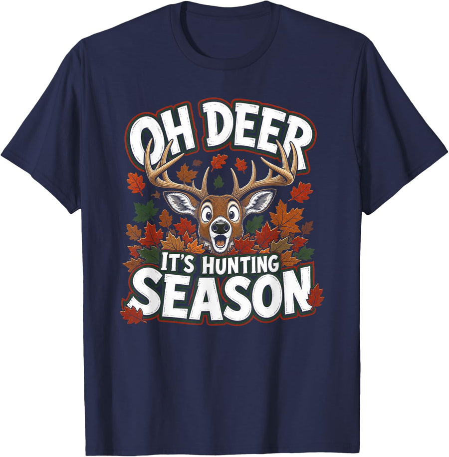 Hunting Season Autumn Whitetail Buck T-Shirt - Navy Blue