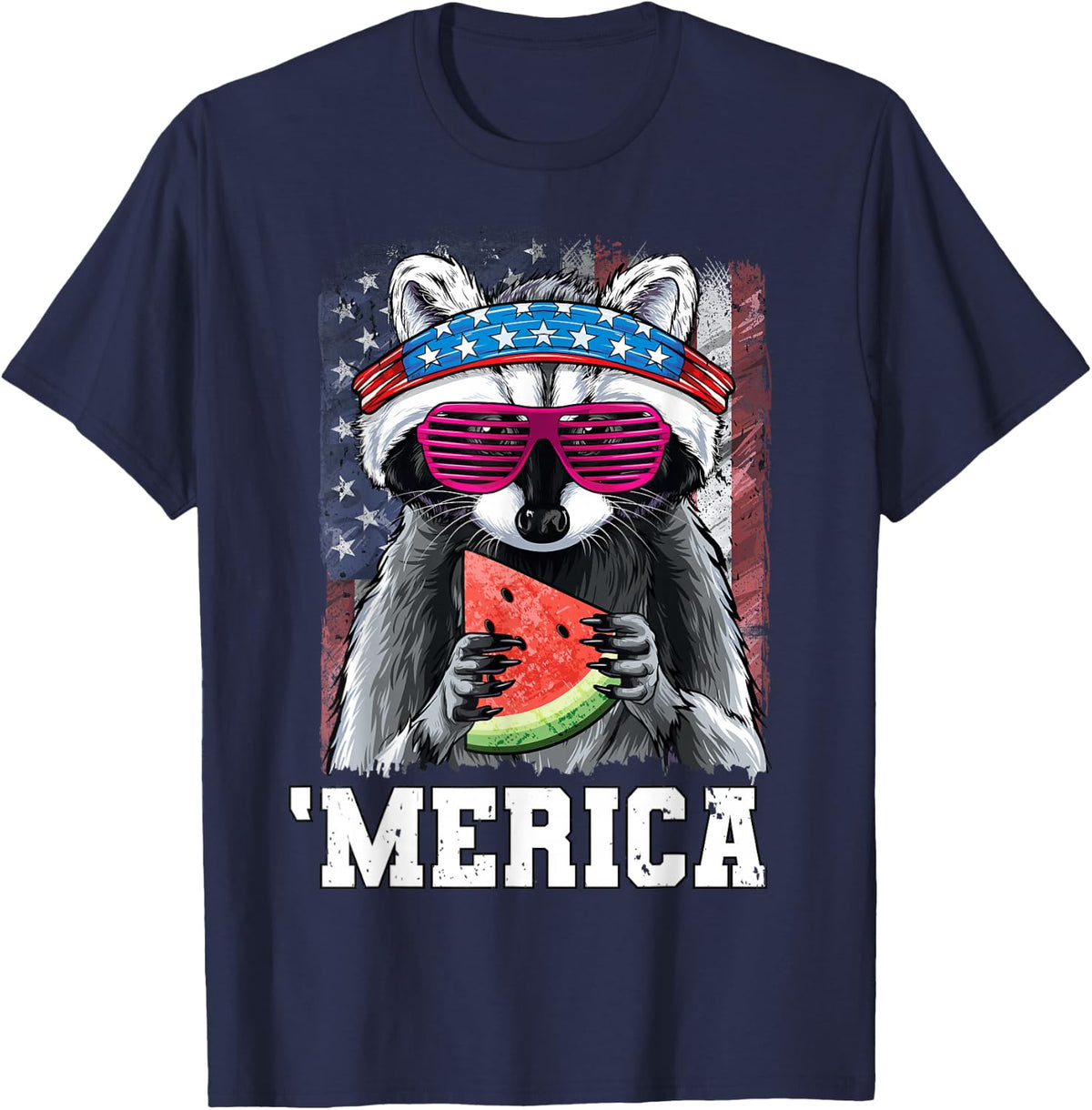 4th of July Merica USA Flag Patriotic T-Shirt - Navy Blue