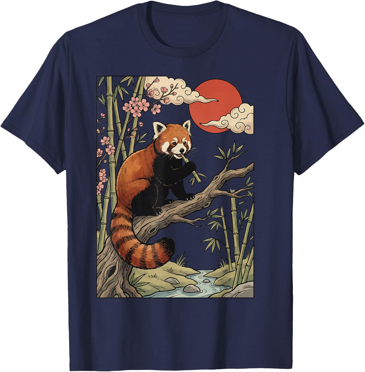 Red Panda Japanese Art T-Shirt - Navy Blue