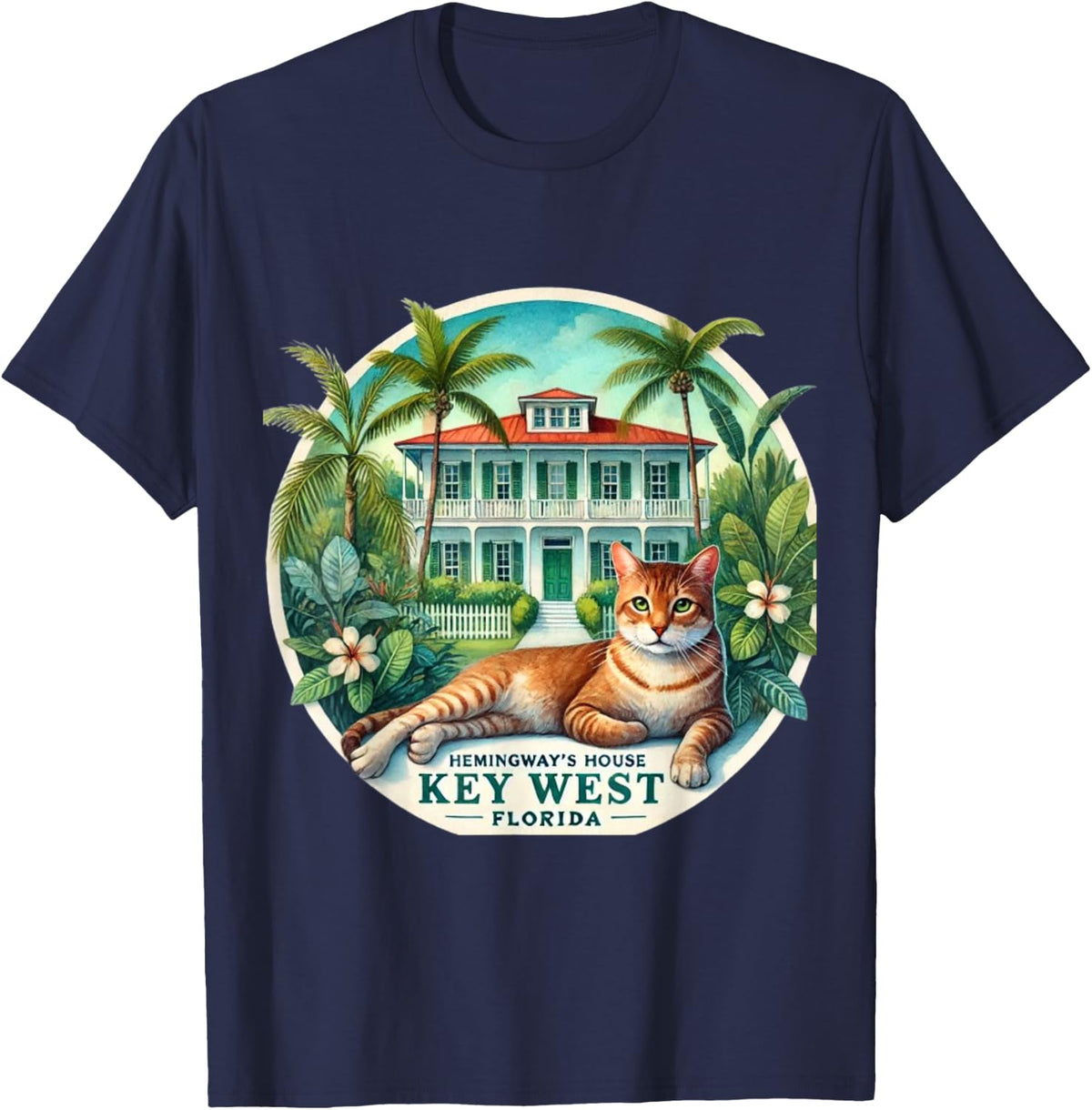 Hemingway's Cat Polydactyl 6 Toed Kitty Tabby T-Shirt - Navy Blue