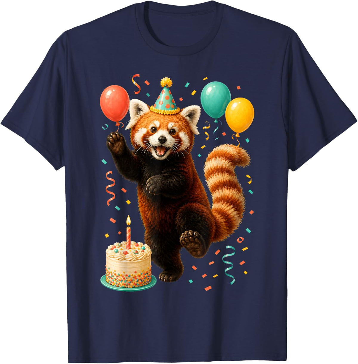 Red Panda Birthday Party Cute Animal Lover Funny Zoo T-Shirt - Navy Blue