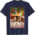 Funny Basset Hound Dog Sleeping Christmas Tree T-Shirt - Navy Blue