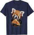 Hungry Red Panda Devouring Pizza T-Shirt - Navy Blue