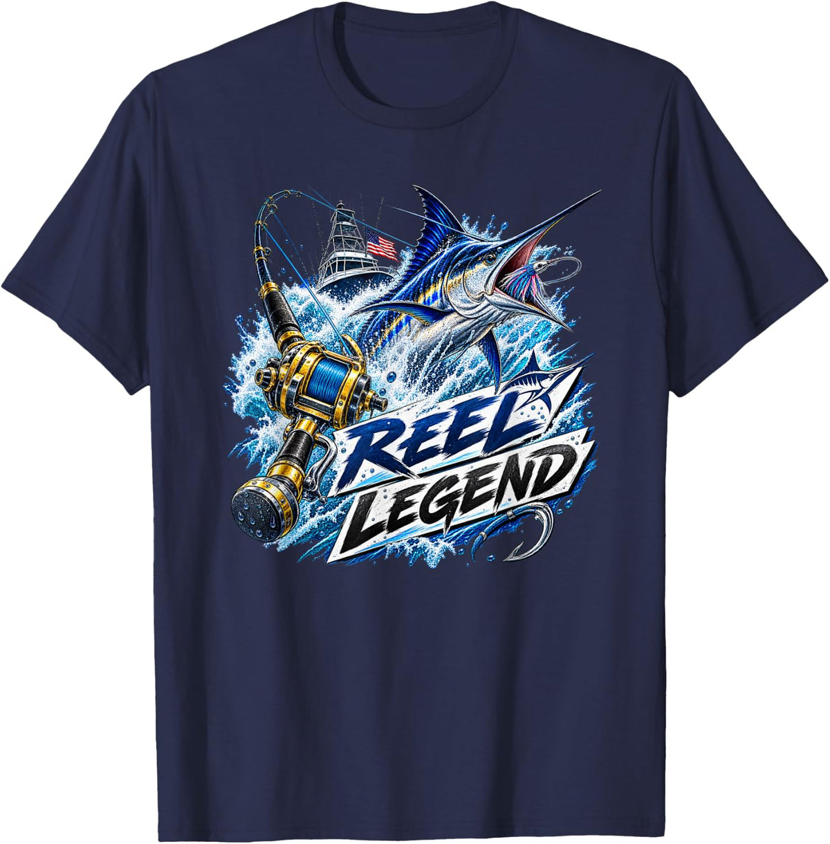 Bass Fishing Angler Art 005 T-Shirt - Navy Blue