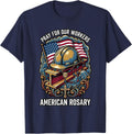 Rosary Over Work Boot Flag Porch Catholic T-Shirt - Navy Blue