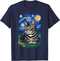 Van Gogh Cat Gifts Tabby Cat Owner Cat Lady T-Shirt - Navy Blue