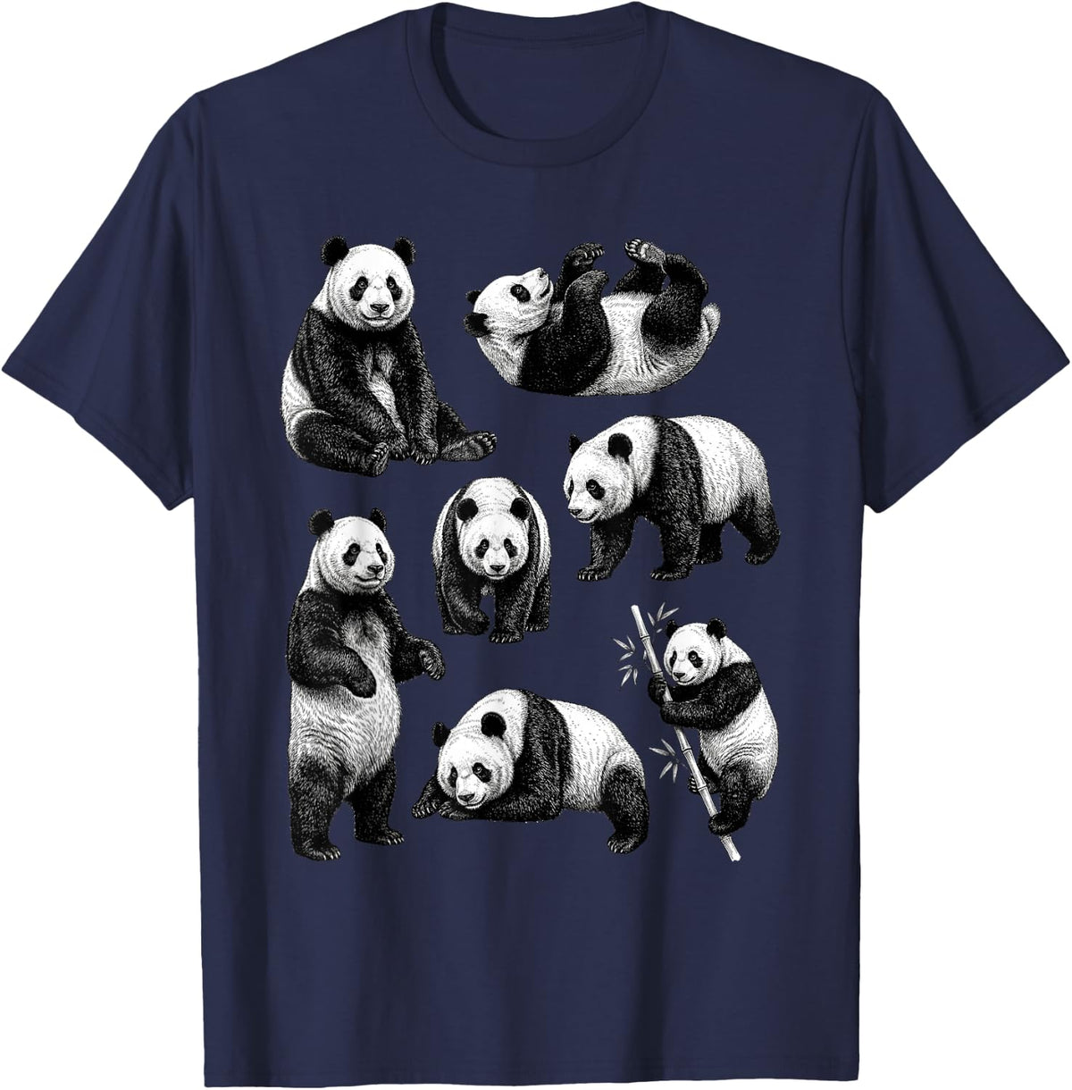Panda Bear Vintage Sketch Art Wildlife Animal Retro Nature T-Shirt - Navy Blue