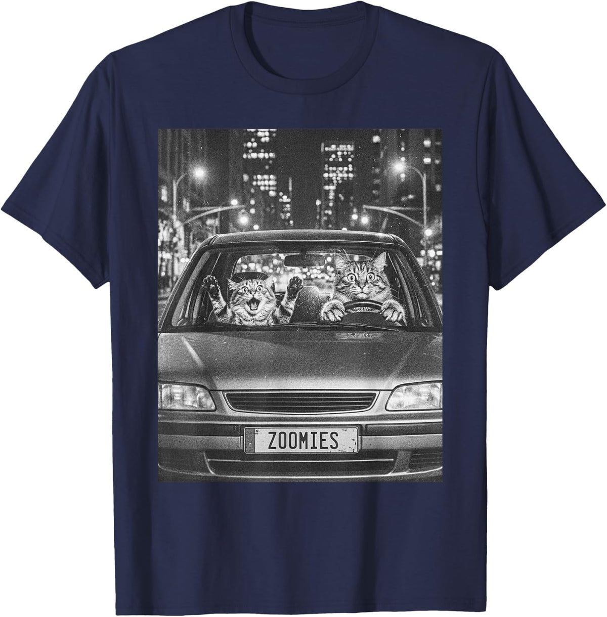 Funny Zoomies Tabby Cat Selfie Bad Driver Meme Bootleg T-Shirt - Navy Blue