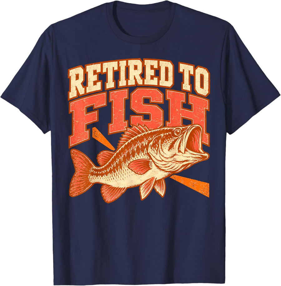Bass Fishing Retired to Fish Retirement T-Shirt - Navy Blue