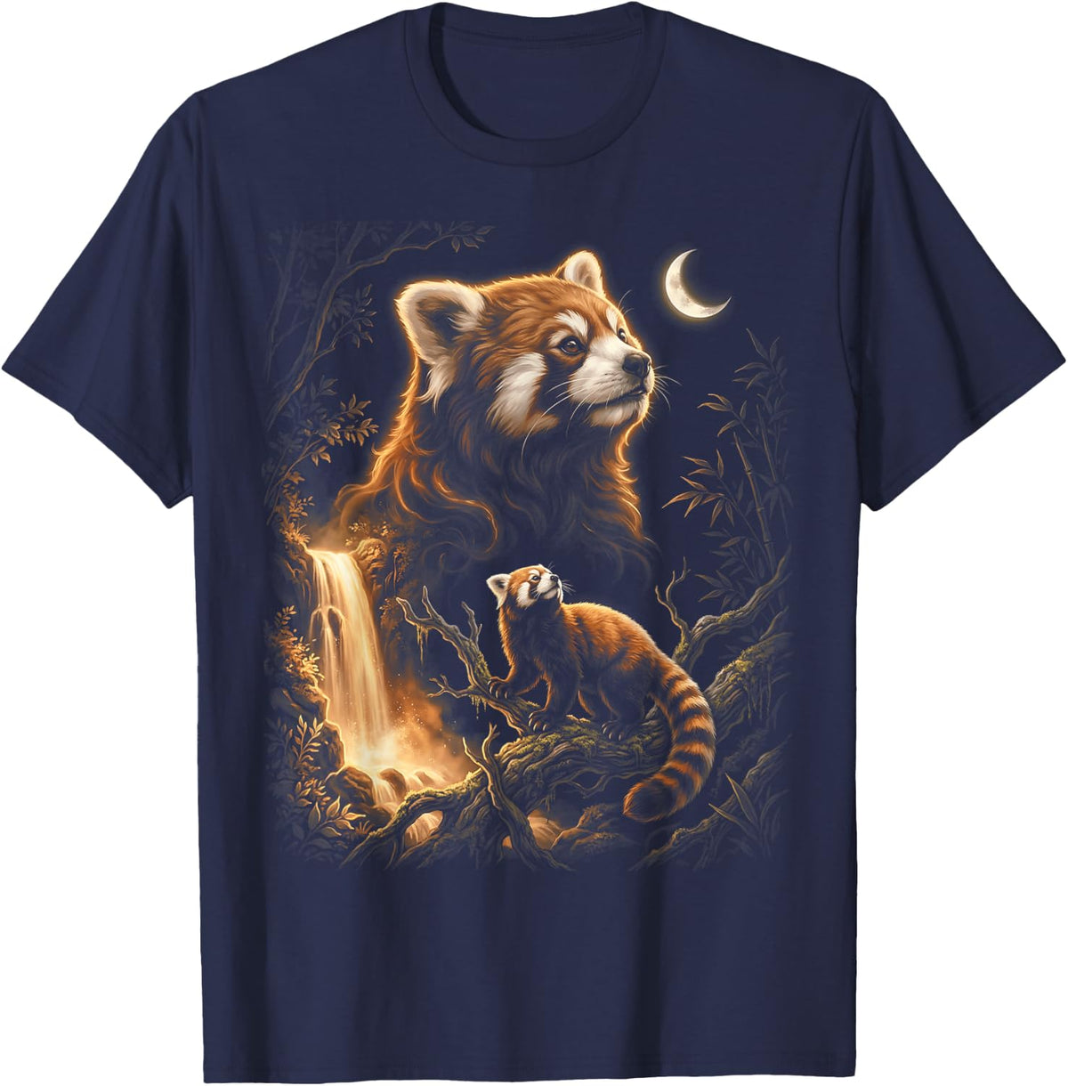 Red Panda Howling At The Moon T-Shirt - Navy Blue