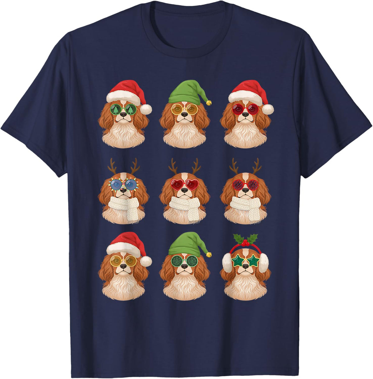 Cute Cavalier King Charles Spaniel Silly Holiday Pajama T-Shirt - Navy Blue