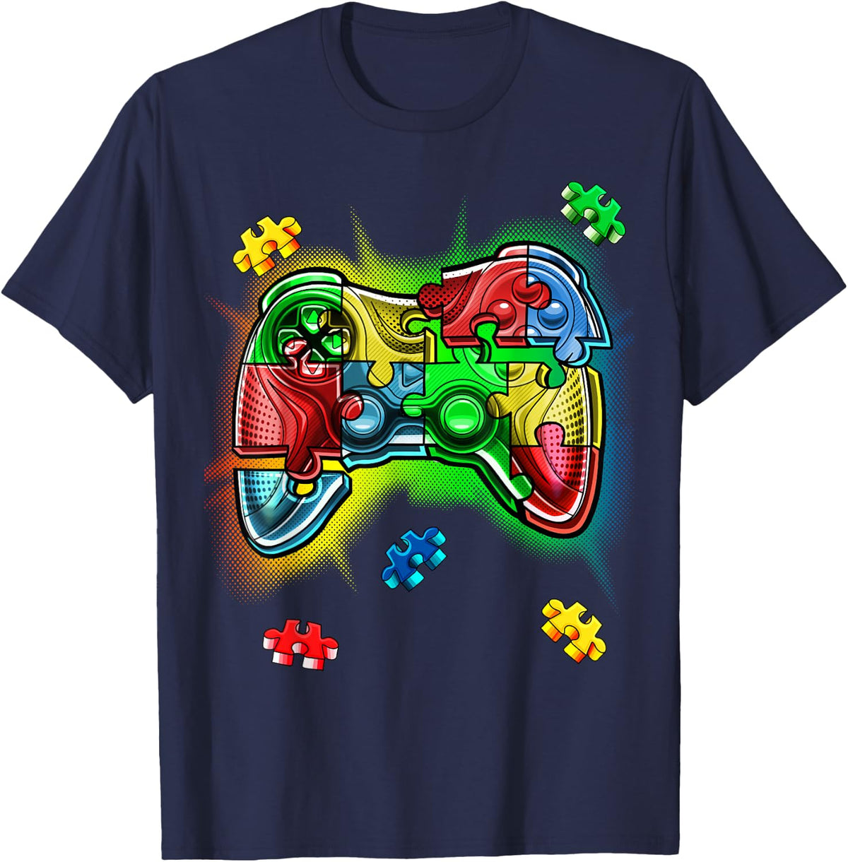 Autism Awareness Video Game Controller Puzzle Piece Boys T-Shirt - Navy Blue
