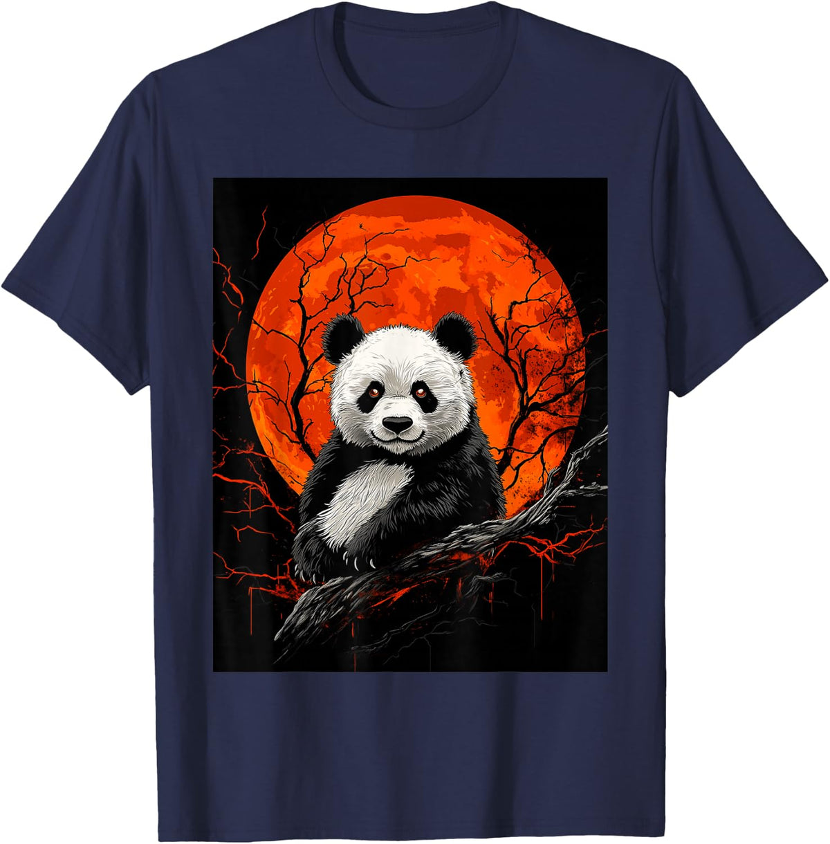 Panda Anime Goth Scary Men Women Creepy Gothic Anime Panda T-Shirt - Navy Blue