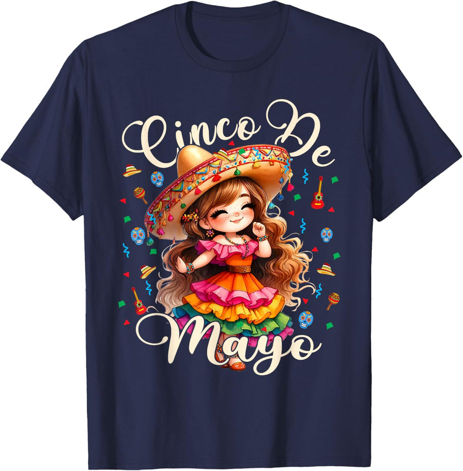 Cinco De Mayo Shirts for Women Girls Kids Mexican Fiesta Tees T-Shirts - Navy Blue