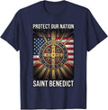 Saint Benedict Medal Medal On Flag Catholic T-Shirt - Navy Blue