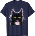 Funny Tired Static Glitch Tuxedo Cat T-Shirt - Navy Blue
