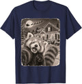 Christmas Santa Claus Sleigh Funny Selfie Red Panda T-Shirt - Navy Blue
