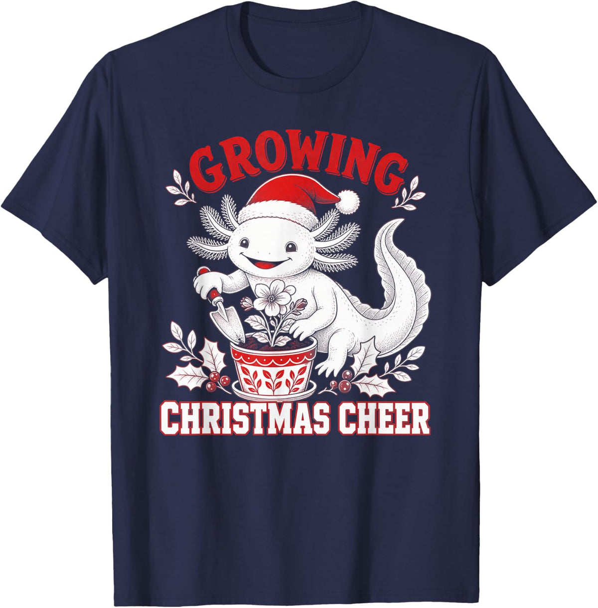 Axolotl Christmas Gardening T-Shirt - Navy Blue