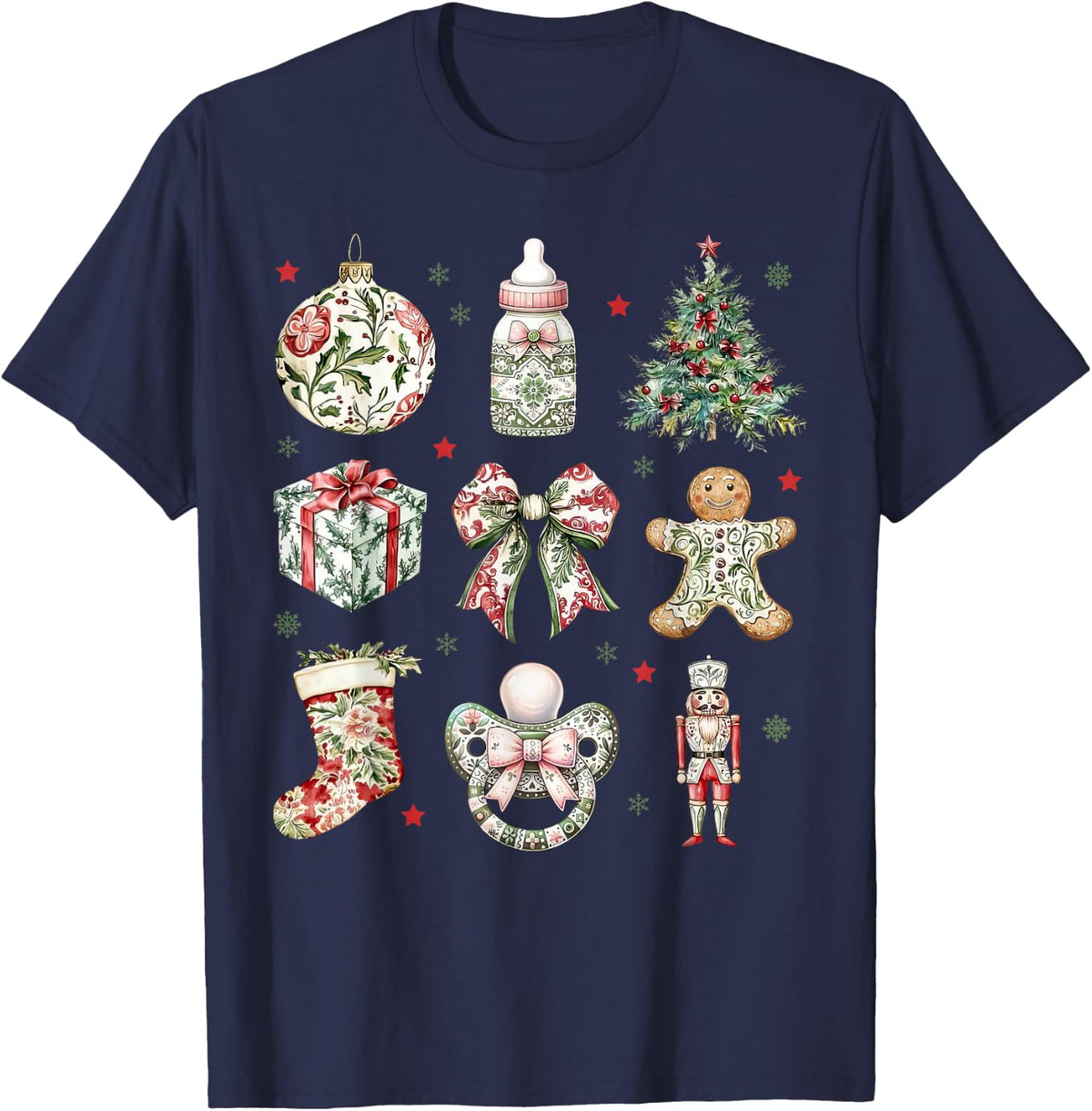 Coquette NICU Crew Neonatal ICU Nurse Christmas Mother Baby T-Shirt - Navy Blue