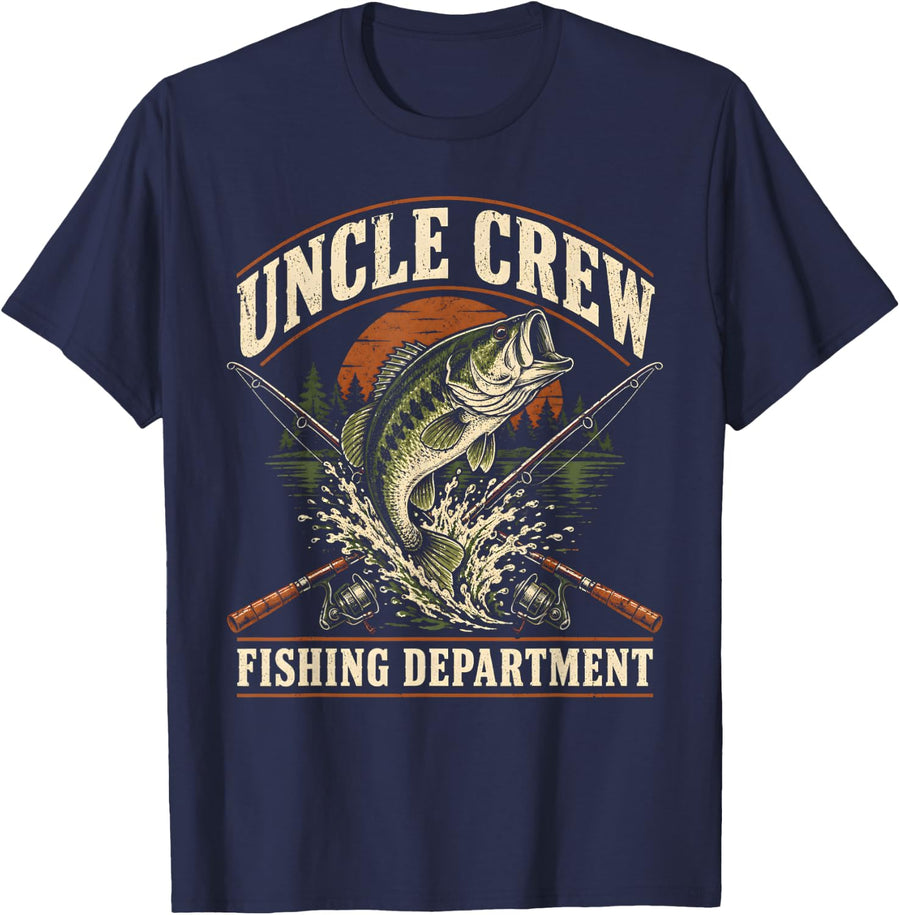 Uncle Crew Fishing Department Bass Fish Outdoors T-Shirt - Navy Blue