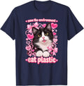Save The Environment Eat Plastic Funny Cat Humor T-Shirt - Navy Blue