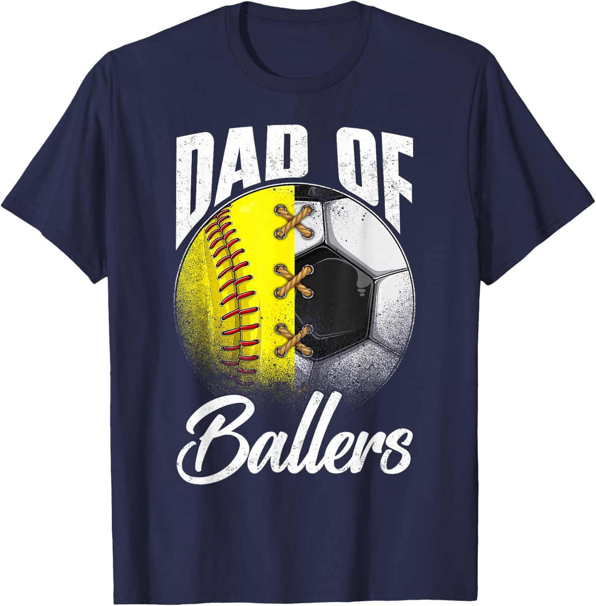 Retro Dad Of Ballers Soccer Softball Lover Fan Fathers Day T-Shirt - Navy Blue