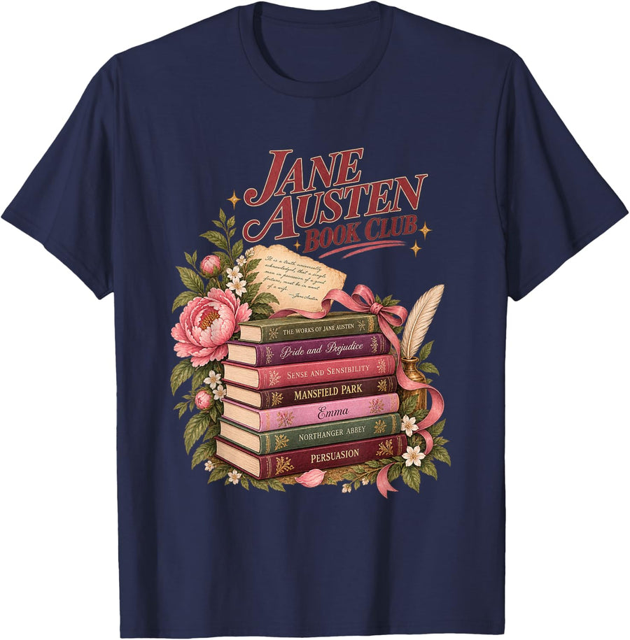 Classic Literature Collection Vintage Regency Reader T-Shirt - Navy Blue