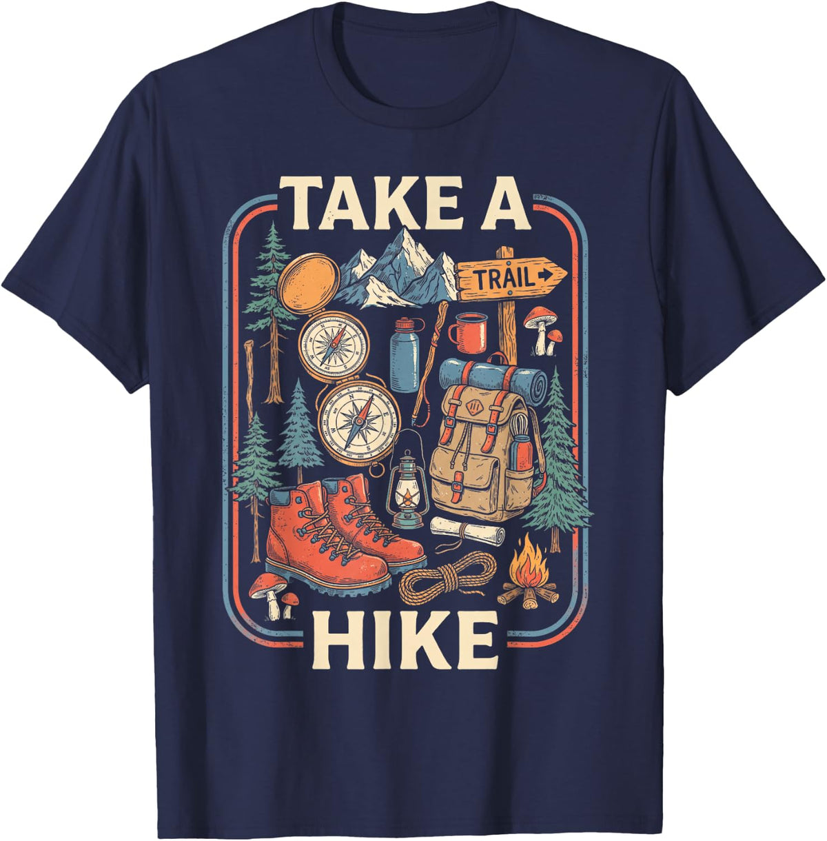 Take A Hike Hiking Vintage Poster T-Shirt - Navy Blue