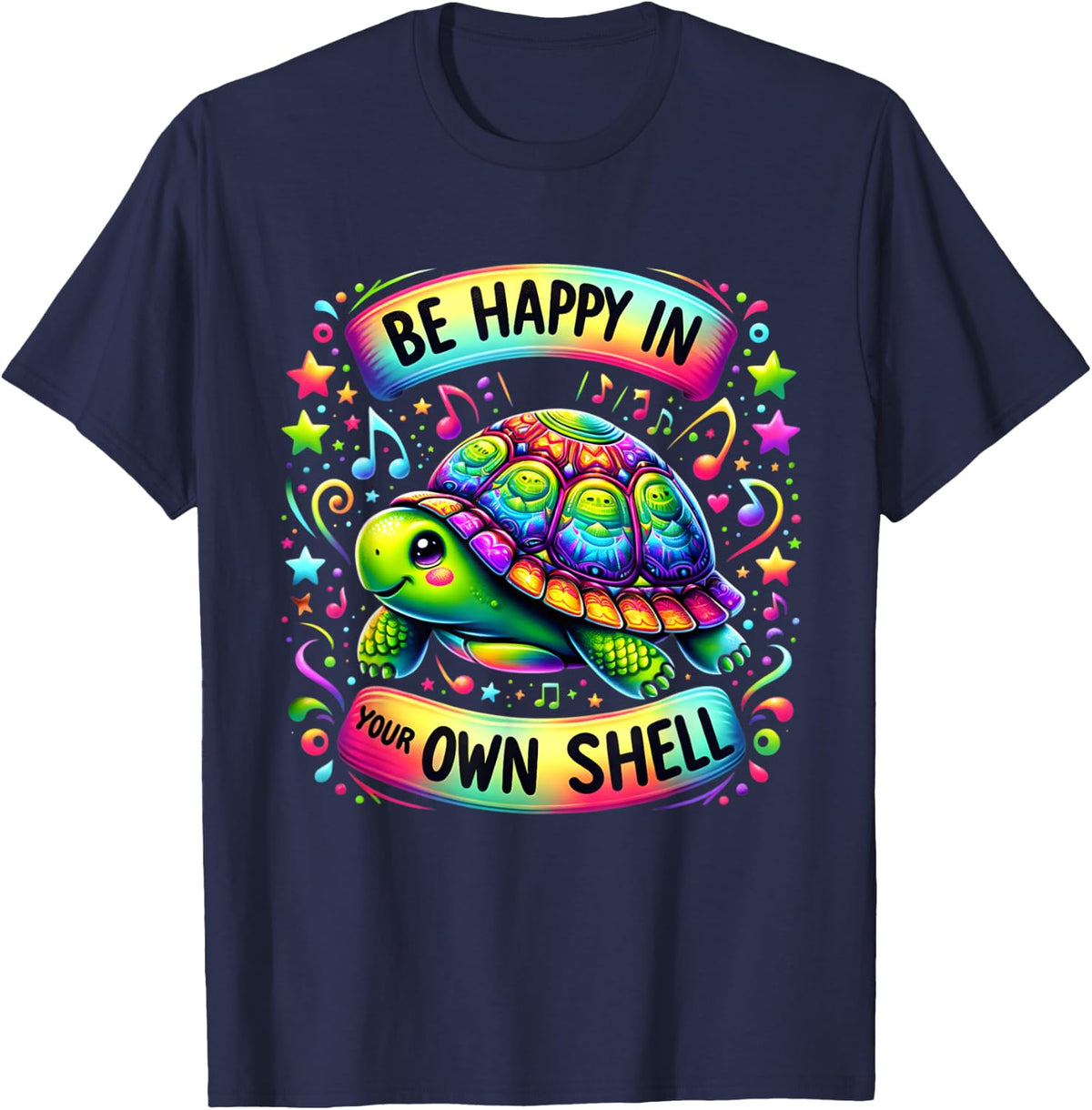 Be Happy In Your Own Shell Funny Autism Awareness Turtle Tee T-Shirt For Men Women - Navy Blue