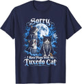Sorry I Have Plans with My Tuxedo Cat Skeleton T-Shirt - Navy Blue