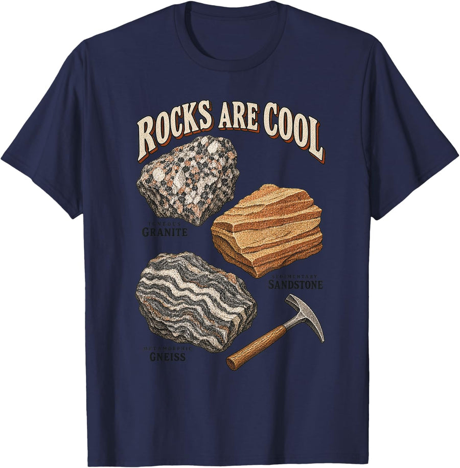 Rocks are Cool Igneous Sedimentary Metamorphic Geology T-Shirt - Navy Blue