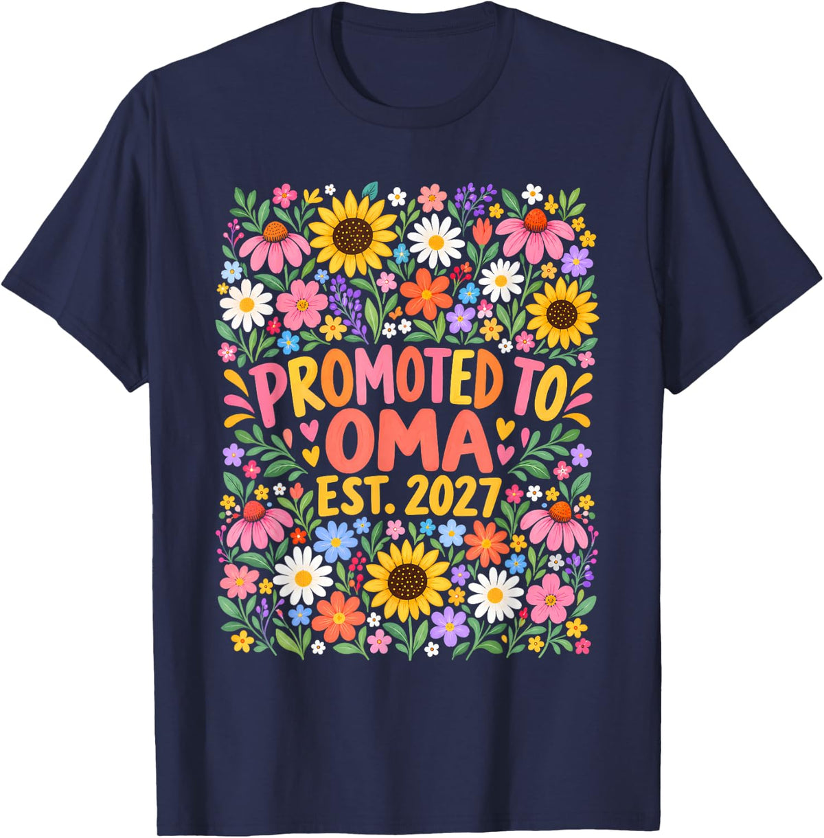 Promoted to Oma Grandmother Floral T-Shirt - Navy Blue