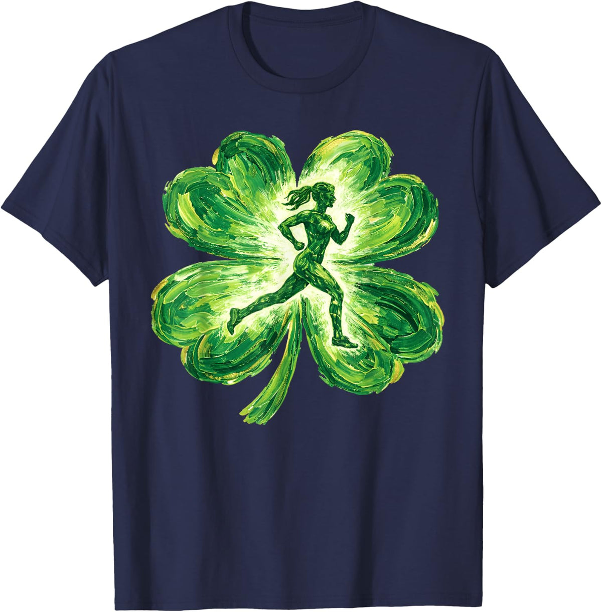 St Patricks Day Running Irish Shamrock Tees T Shirts Track Field Runner Gift - Navy Blue