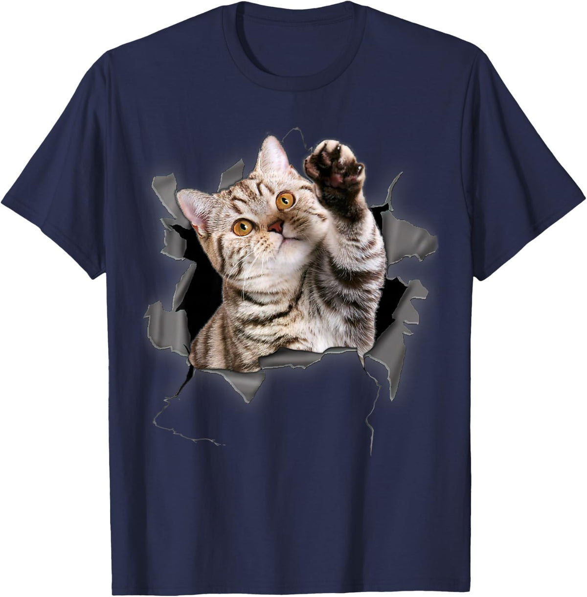 Cute Cat Torn Cloth Funny T-Shirt Tee for Cat Lovers Cat Mom Cat Dad - Navy Blue