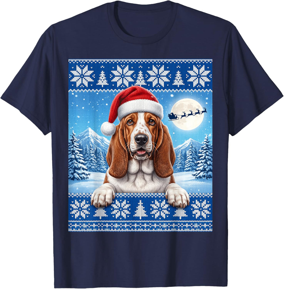 Red and White Basset Hound Dog T-Shirt - Navy Blue
