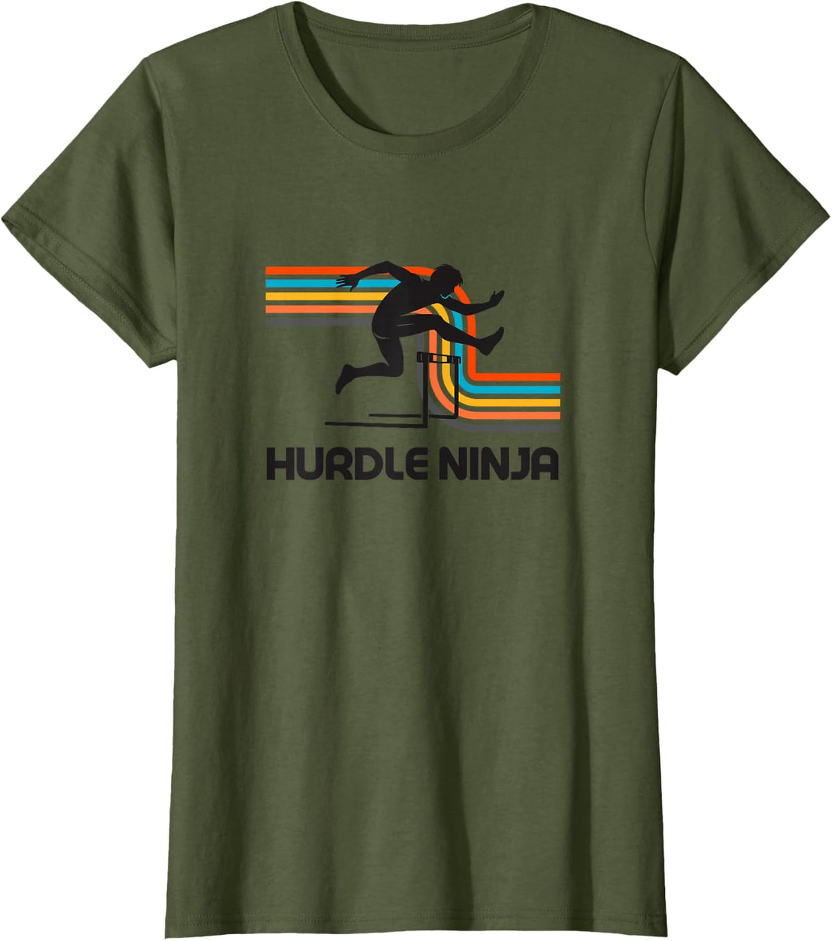 HURDLE NINJA - Fun Hurdle Runner Track And Field T-Shirt - Olive Green