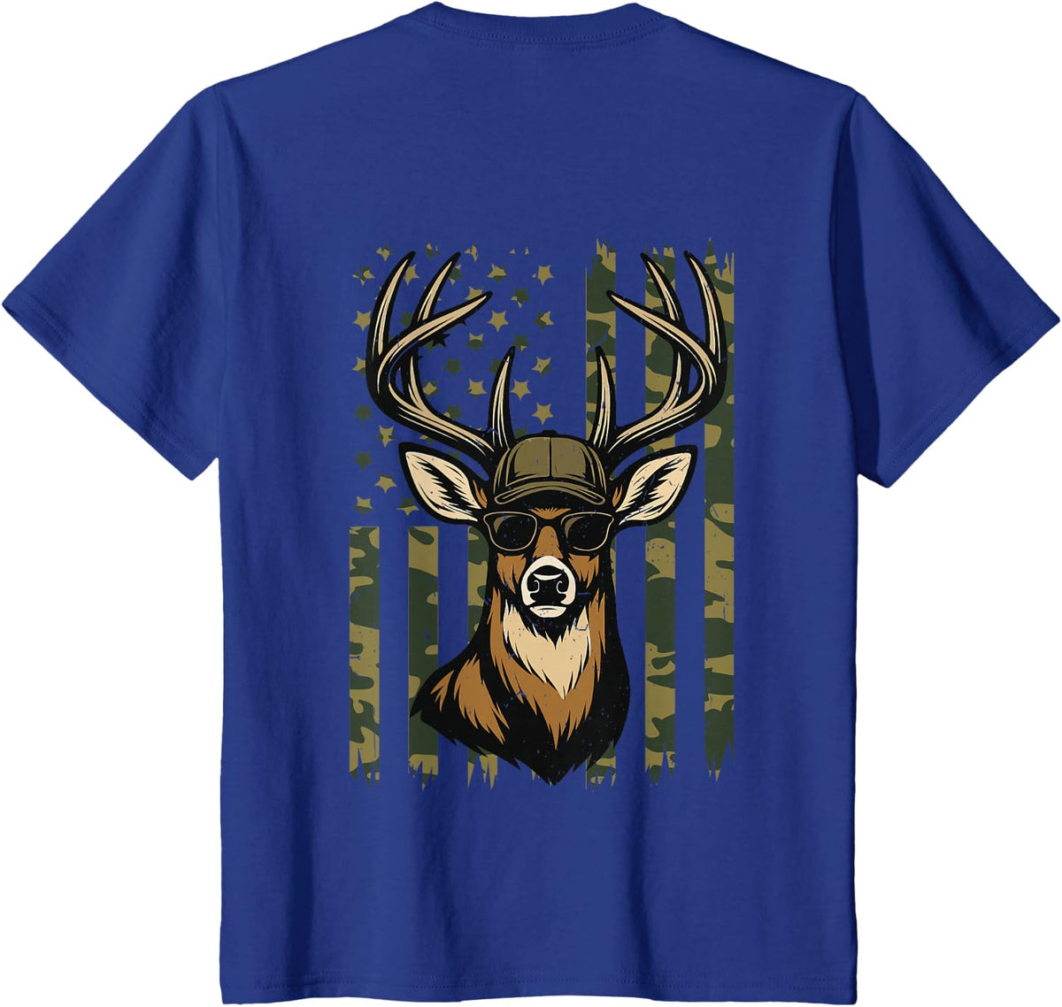 Youth Boy Camo Deer Hunting American Flag Whitetail Buck Men T-Shirt - Royal Blue