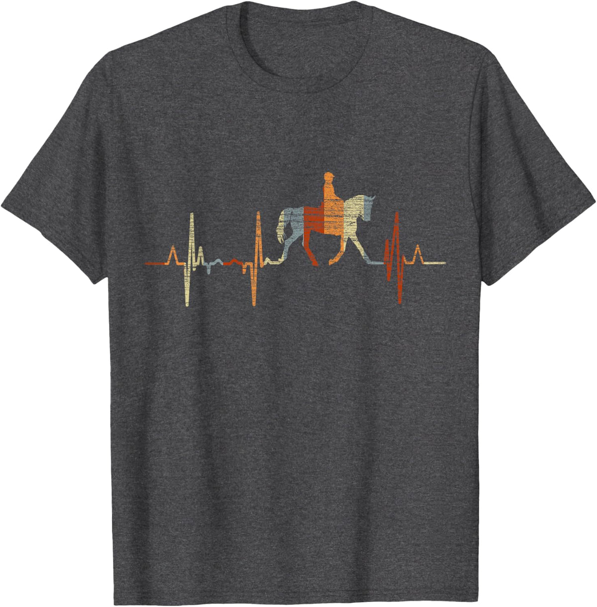 Dressage Riding Heartbeat Vintage ECG Cardiogram Retro T-Shirt - Dark Heather Grey