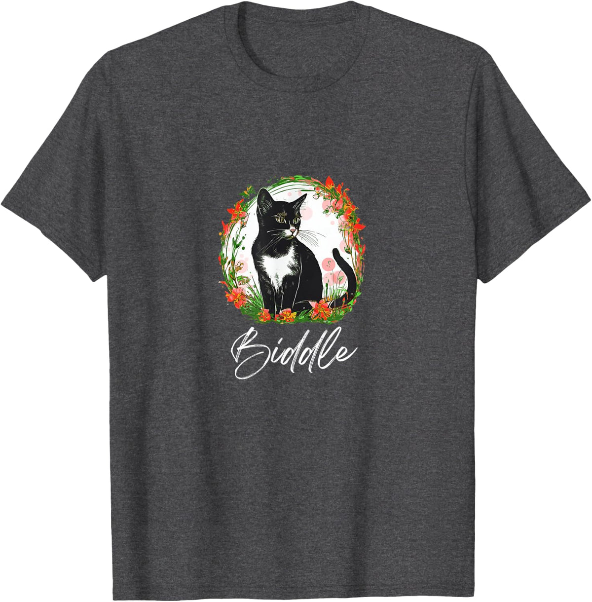 Tuxedo Cat Named Biddle T-Shirt - Dark Heather Grey