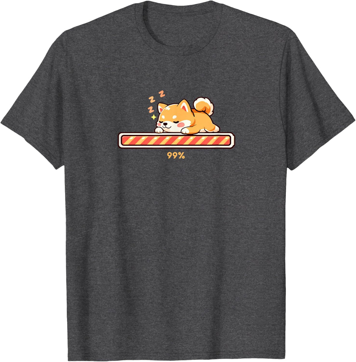 Funny Shiba Inu Sleeping Loading 99% Introvert Kawaii Dog T-Shirt - Dark Heather Grey
