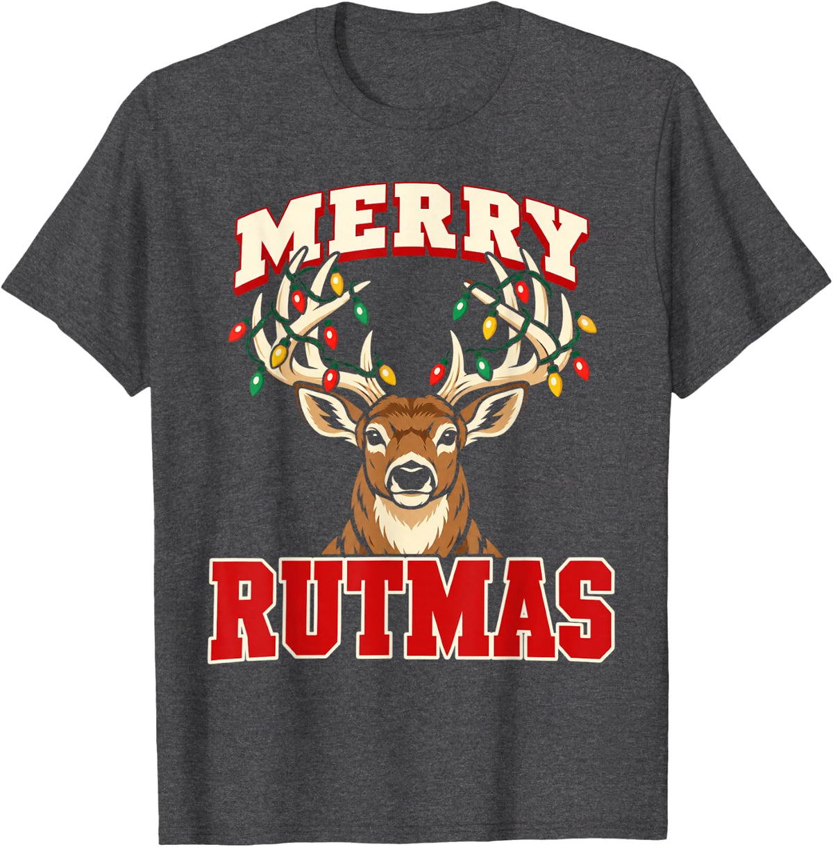 Merry Rutmas Whitetail Deer Hunting Christmas Humor T-Shirt - Dark Heather Grey