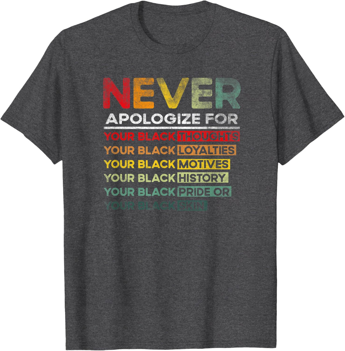 Juneteenth Black Pride Never Apologize For Your Blackness T-Shirt - Dark Heather Grey