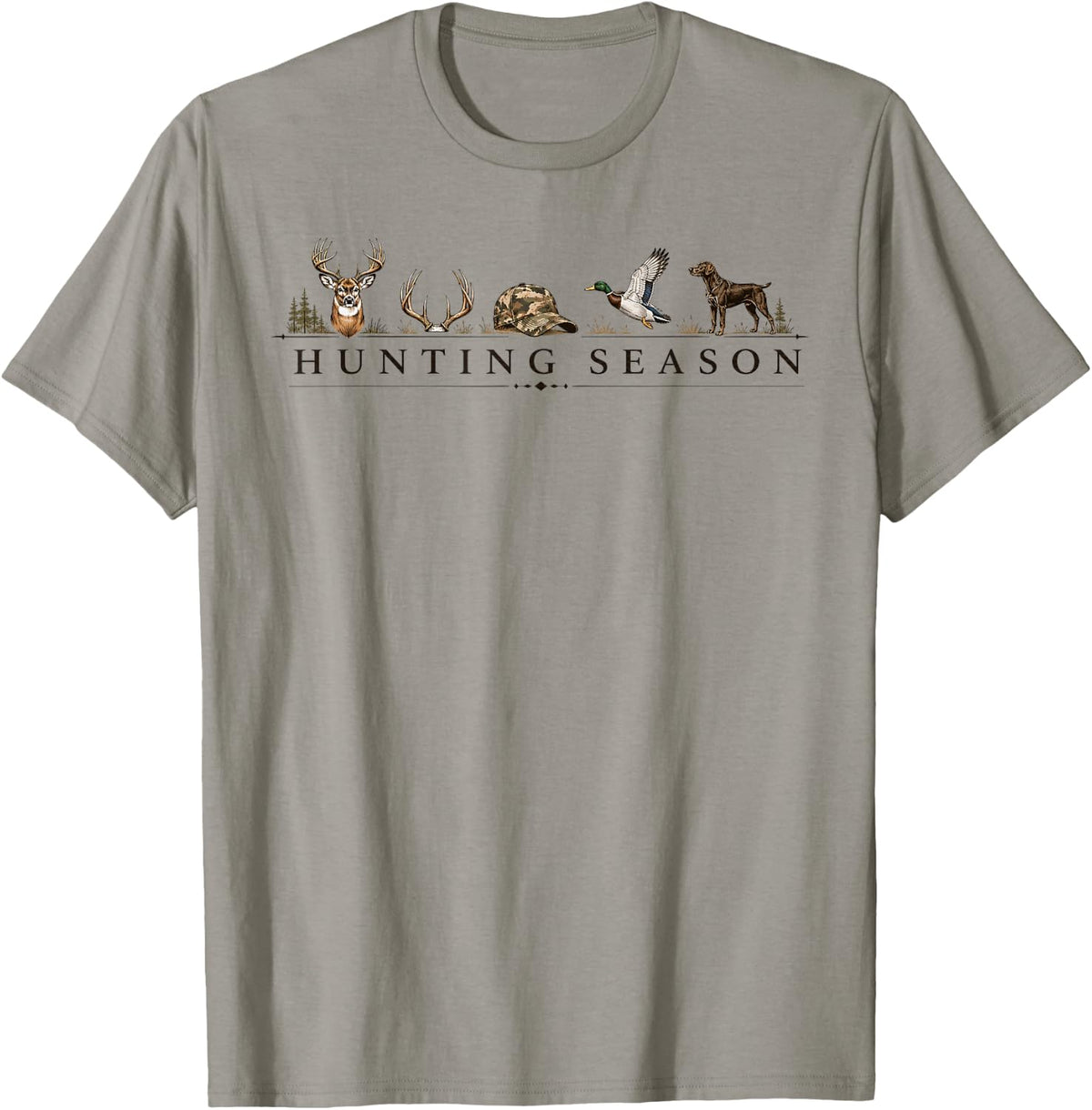Hunting Season Deer Duck Hunting Dog Camo Vintage T-Shirt - Slate Grey