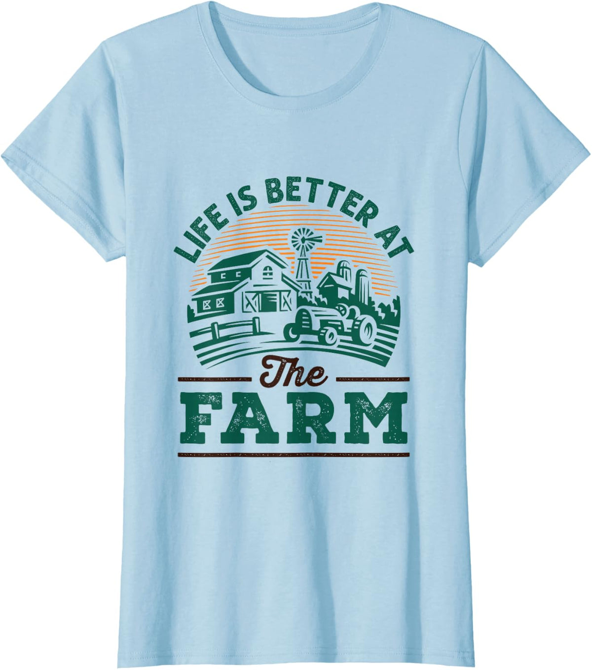 Life is Better At the Farm Farmer Tractor Farmhouse Barn T-Shirt - Baby Blue